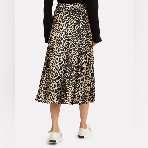 Ganni Blakely silk leopard midi skirt